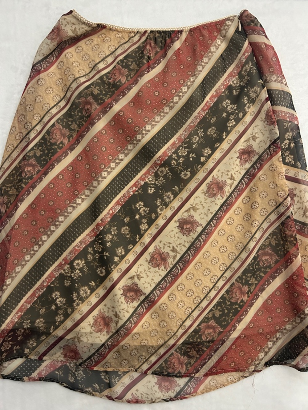 Striped Floral A-Line Midi Skirt in Rust, Olive & Cream
